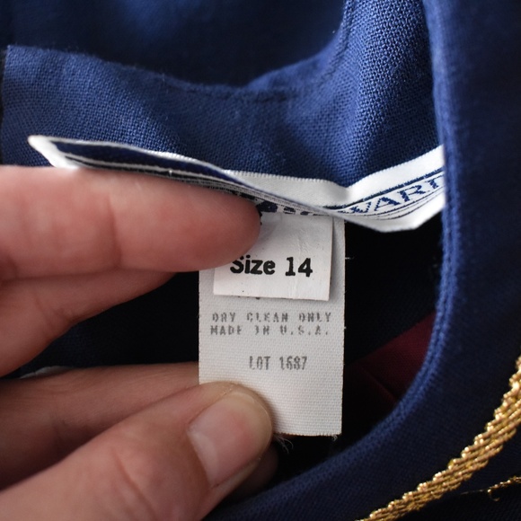 80s Jessica Howard LSheath Dress Navy Blue Gold Stars Americana 14 VTG - Picture 8 of 8